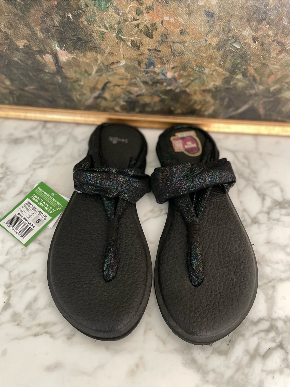 Sanuk Yoga Sling 2 Metallic Shimmer Black Sandals Size 8 - Picture 6 of 6